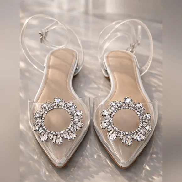 Gianni Bini Vailie Clear Rhinestone Details Ankle Wrap Sandals 7.5 - Picture 3 of 8